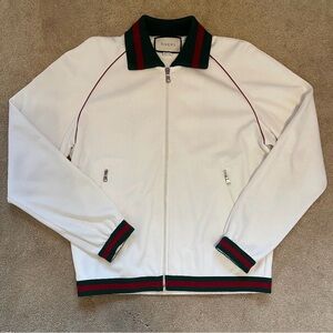 Gucci Ivory Jacket with Crimson and Forest Stripes